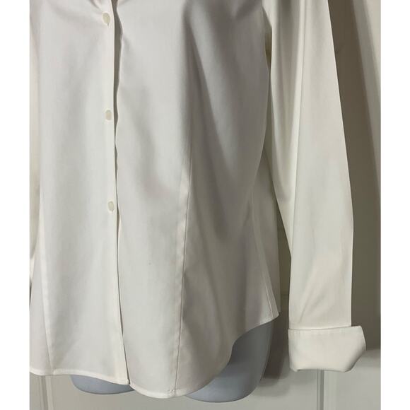 Jones New York White Fitted 100% Cotton Button Front Cuffed Blouse 10 - Picture 2 of 7